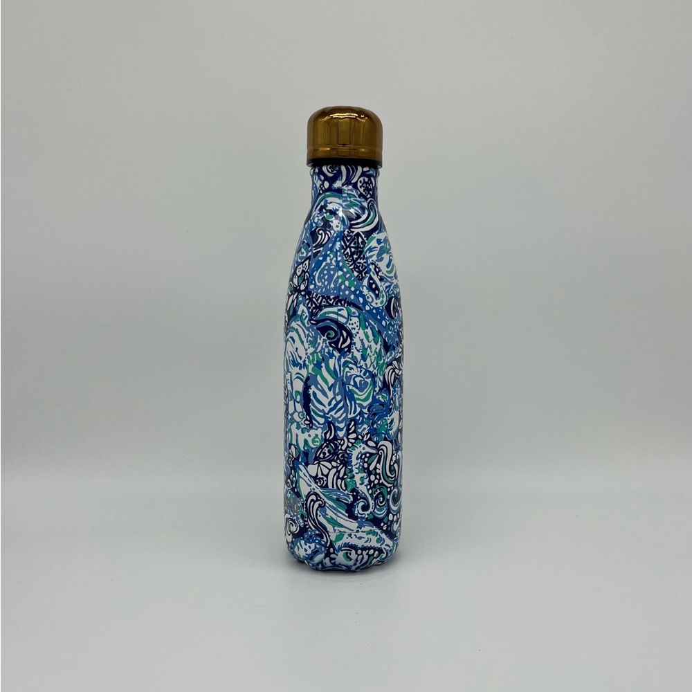 Blue and White Patterned Water Bottle